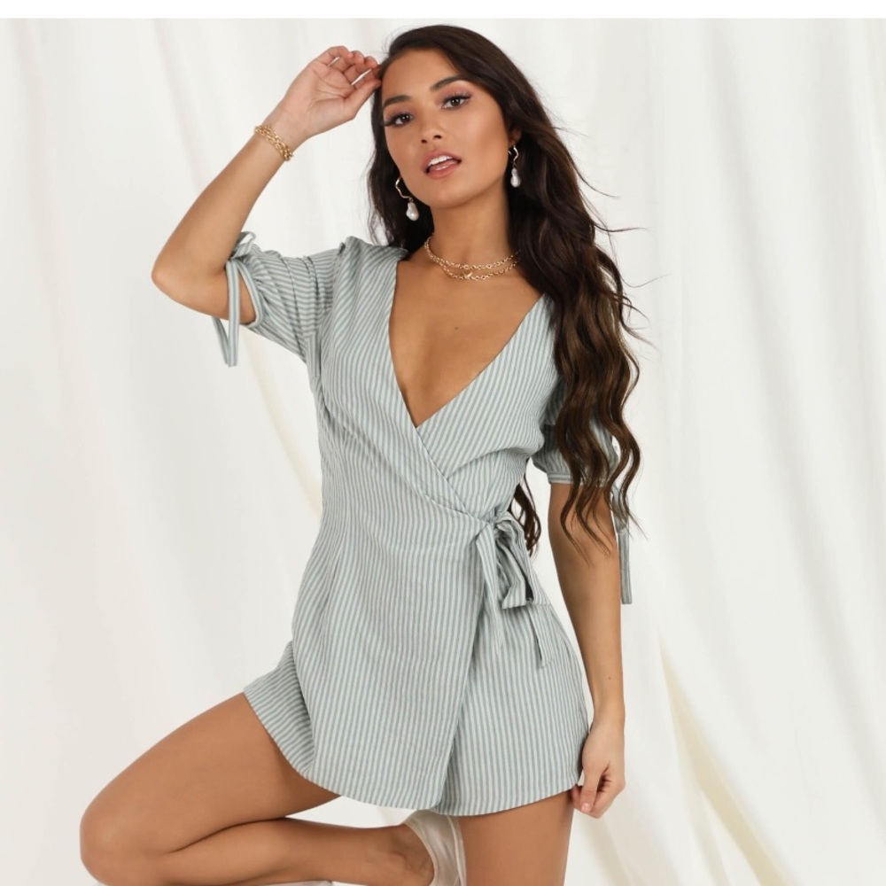 NEW showpo playsuit in sage stripe
